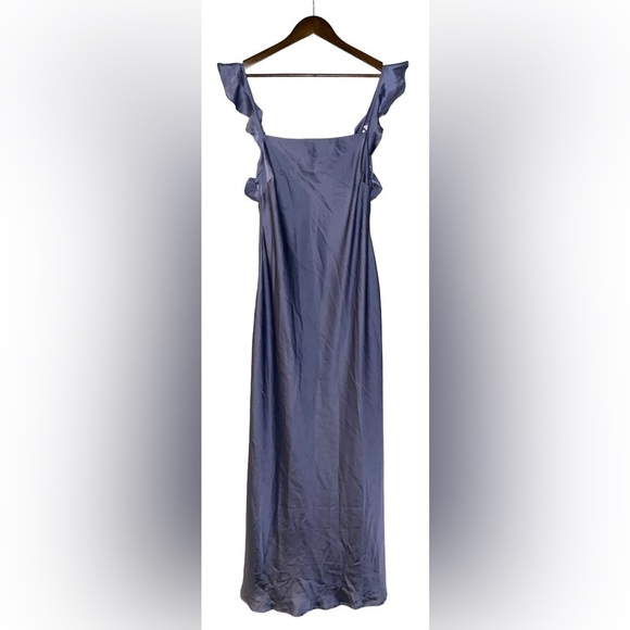 Astr The Label Women Rina Satin Midi Slip Dress Square Neck Ruffled Party‎ L - Picture 1 of 10